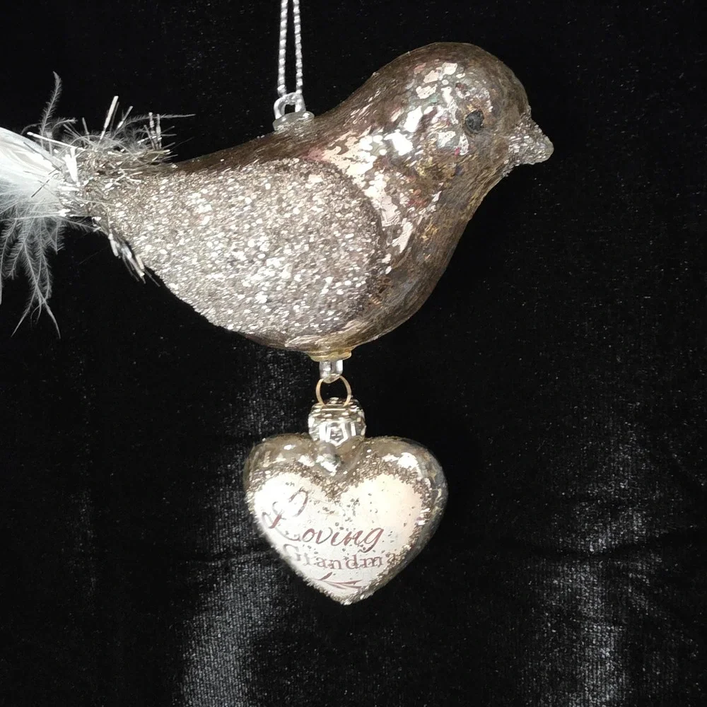Demdaco Blown Glass Bird Ornament Loving Grandma Dangle Heart Mercantile in Box